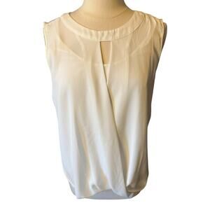 41 Hawthorn Clearwater Mixed Material Blouse Womens Large Cream Surplice Top
